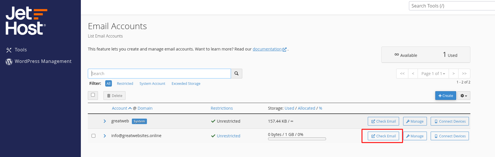 Check Email Account
with JetHost