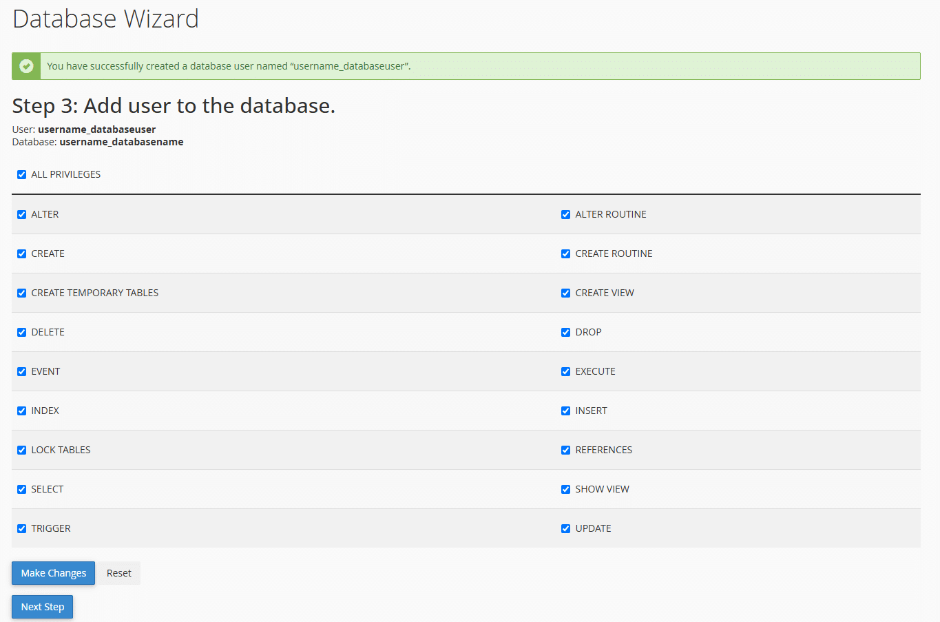Assign SQL privilegies