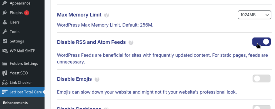 JetHost Total Care Disable Feeds