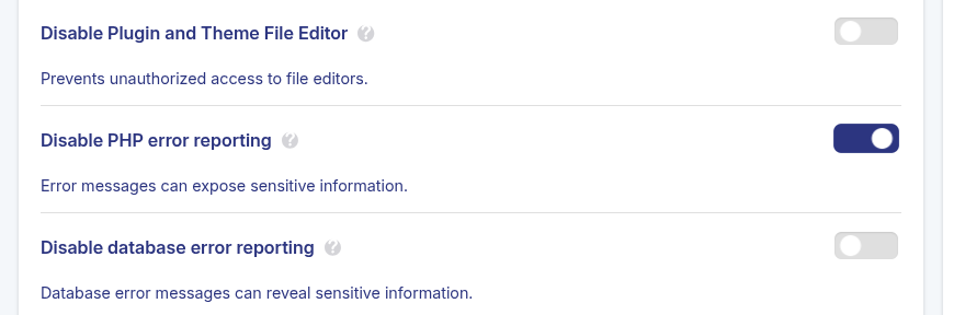JetHost Total Care Disable PHP Error Reporting