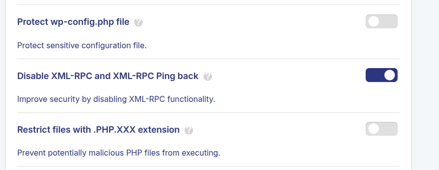 JetHost Total Care disable XML-RPC and pingbacks