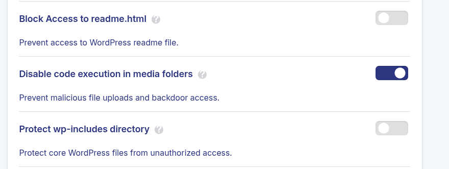 JetHost Total Care disable code execution in media folders