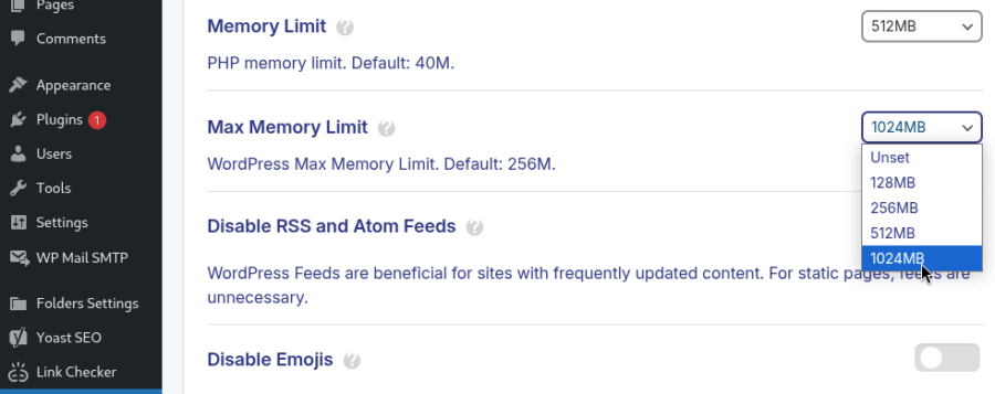 JetHost Total Care Max WordPress Memory Limit settings