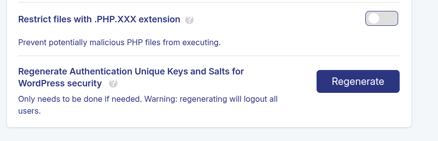 JetHost Total Care regenerate authentication keys and salts