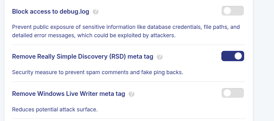 JetHost Total Care Remove Really Simple Discovery (RSD) meta tag
