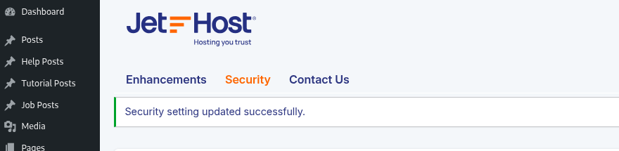 JetHost Total Care Security setting updated