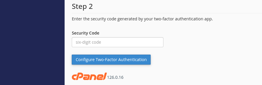 Security Code for 2FA in cPanel on JetHost