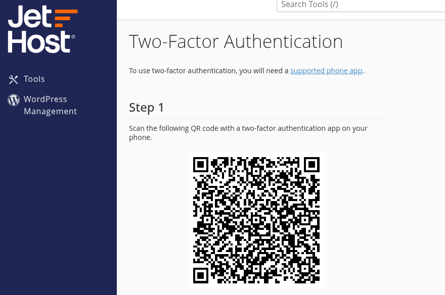 Setup two-factor authentication on JetHost