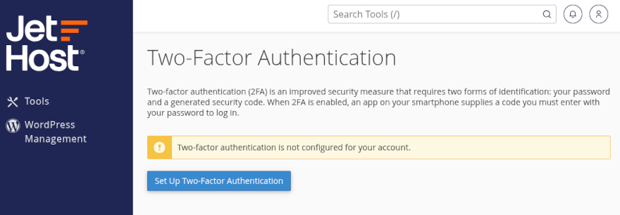 Setup two-factor authentication on JetHost