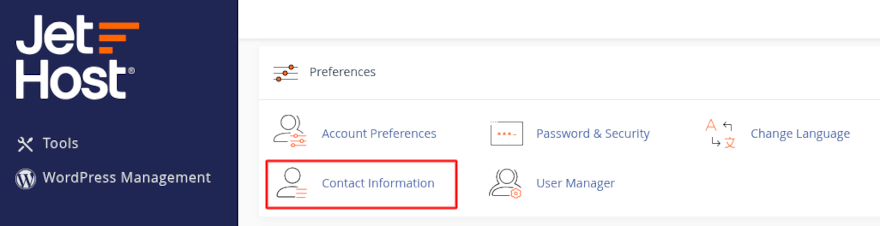 Update contact information in cPanel on JetHost