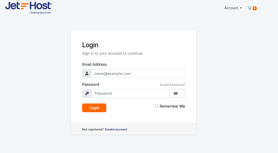 Log In to the Client Area at JetHost