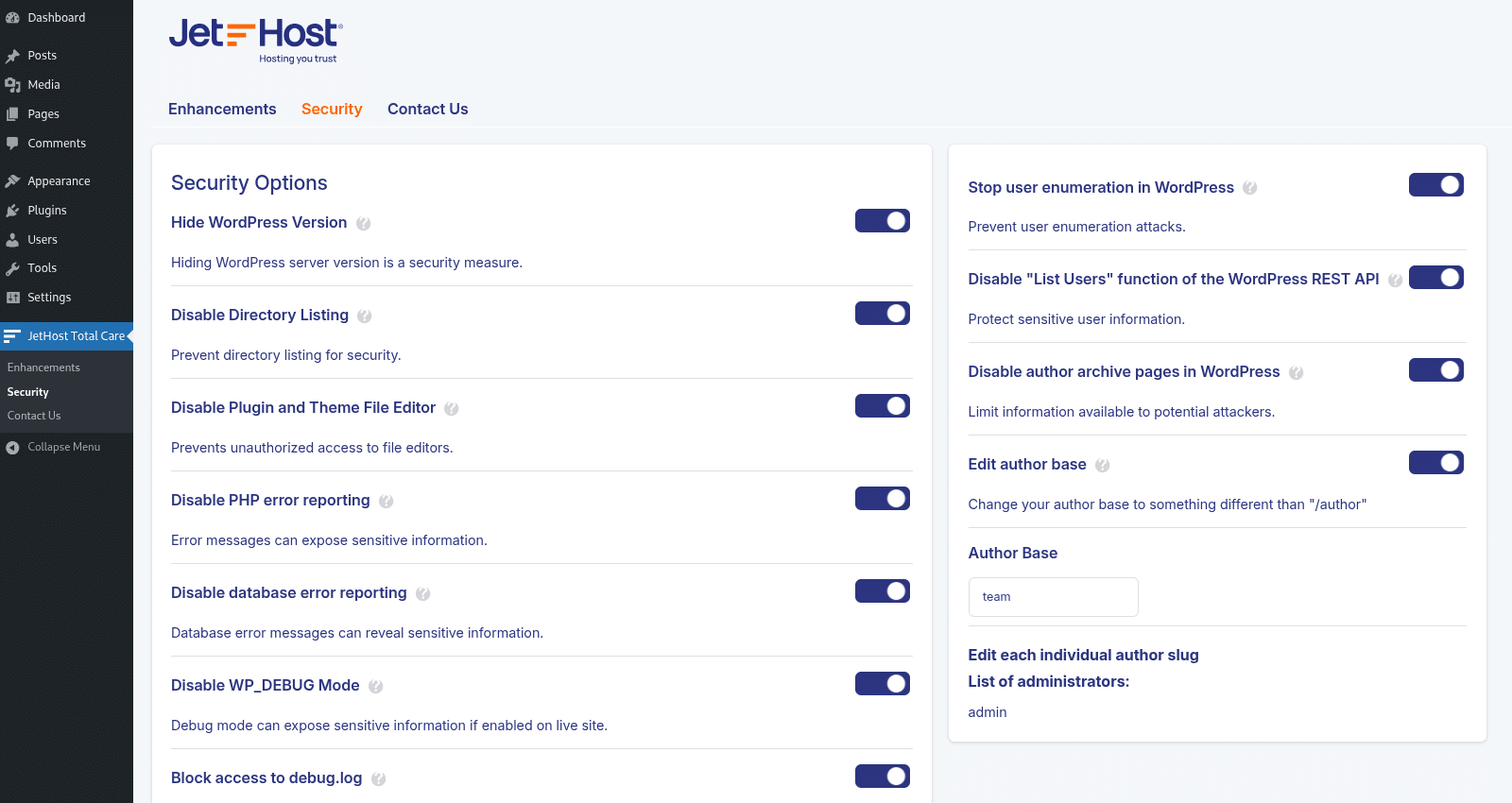 JetHost Total Care WordPress Plugin