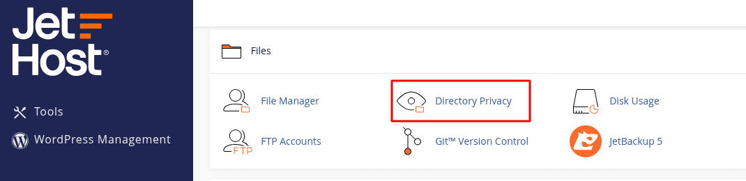 How to use Directory Privacy in cPanel on JetHost