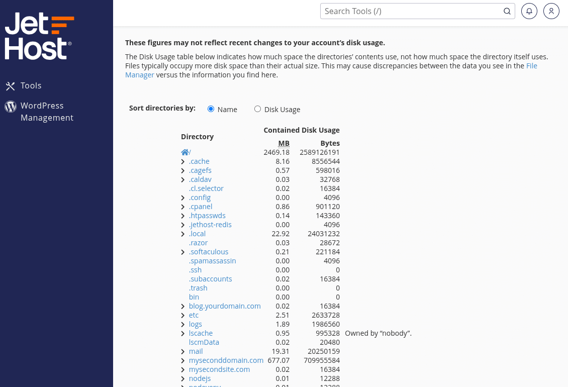 How to view disk usage in cPanel on JetHost