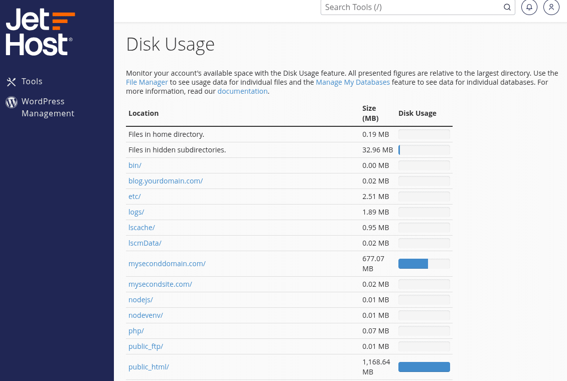 How to view disk usage in cPanel on JetHost