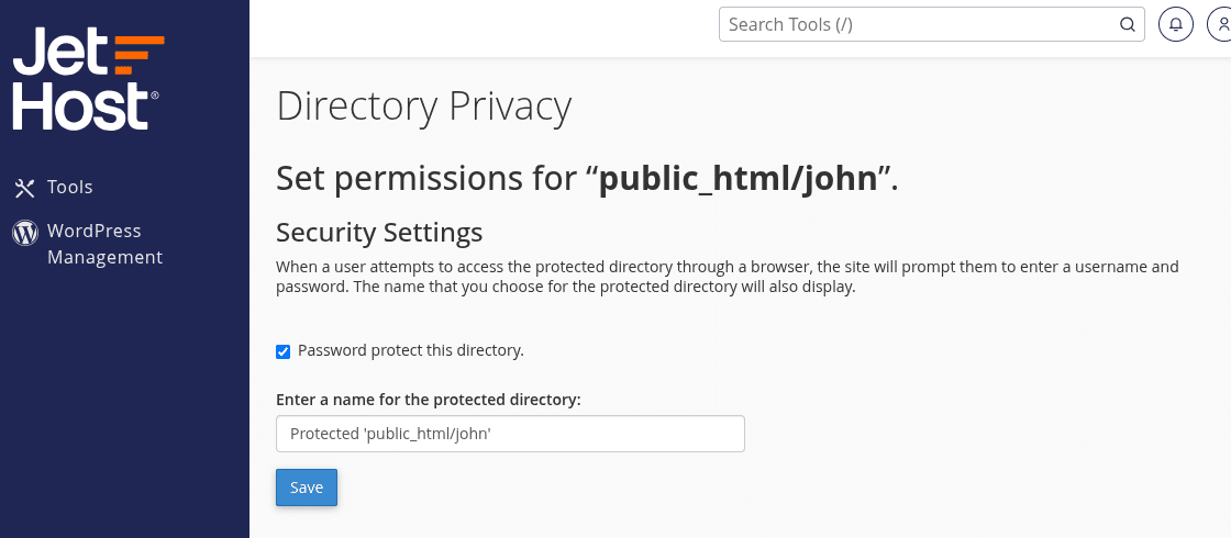 How to use Directory Privacy in cPanel on JetHost