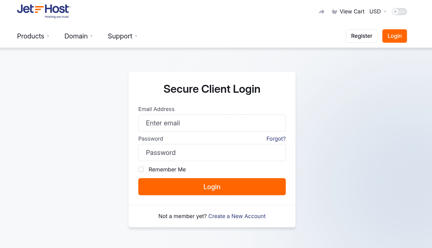 JetHost Client Area Login
