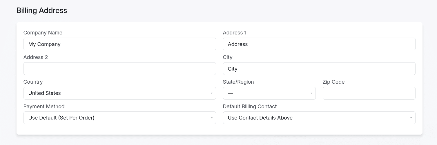 Billing address at JetHost