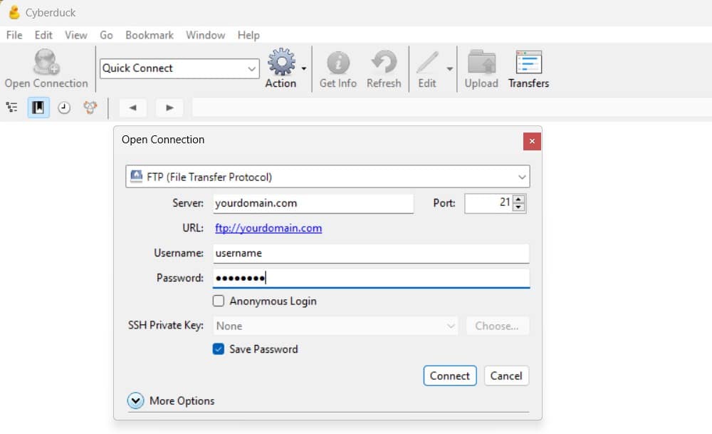 Cyberduck Open Connection