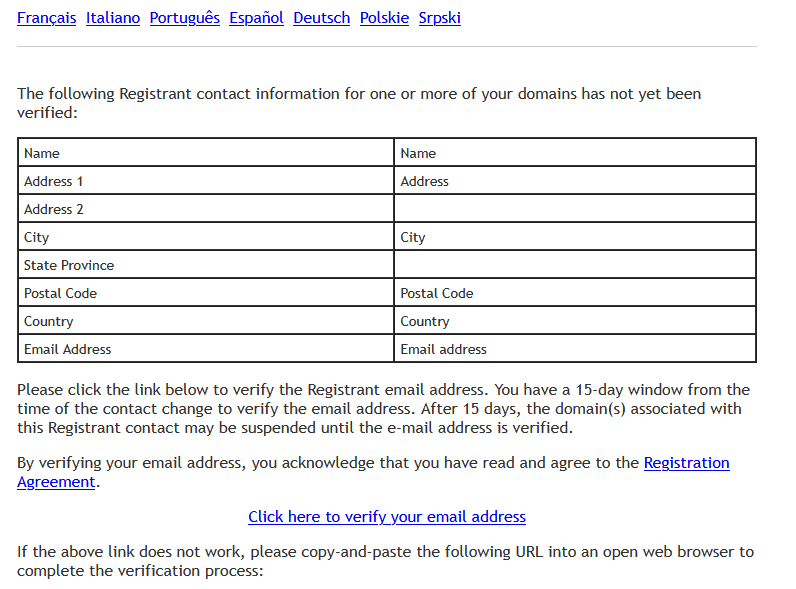 Domain Whois verification email