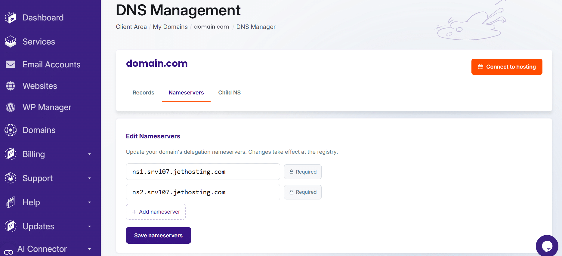 How to change nameservers at JetHost