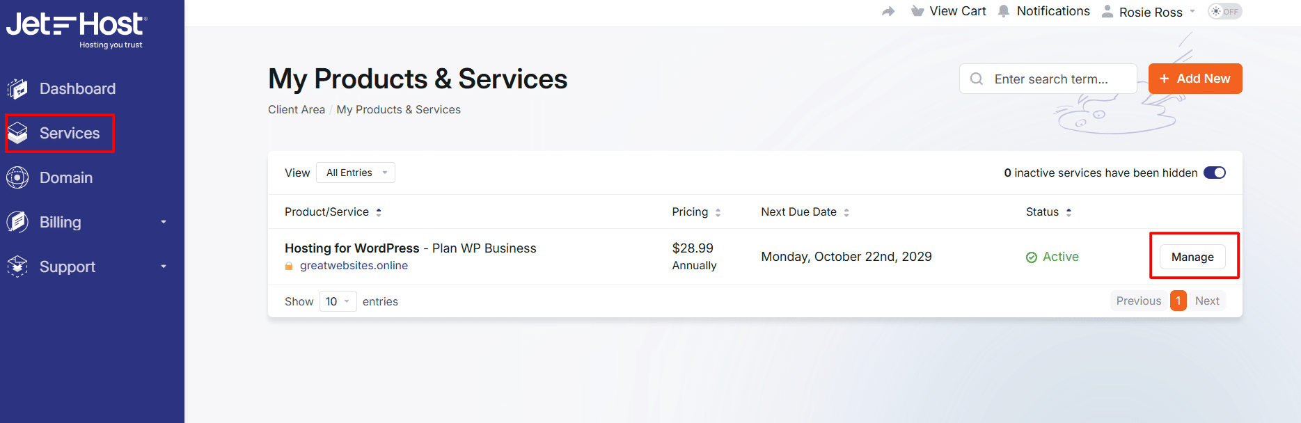Manage hosting at JetHost
