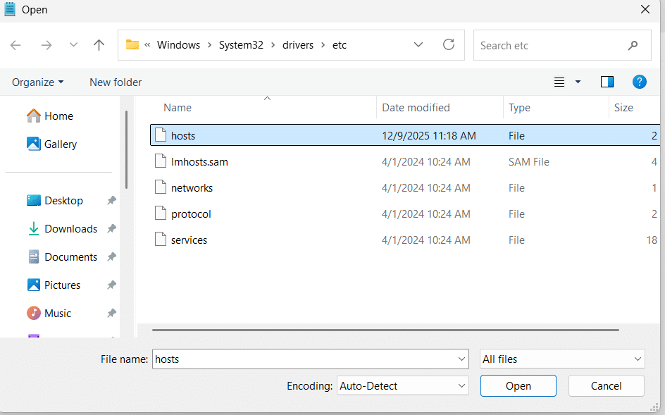 Open hosts file Windows