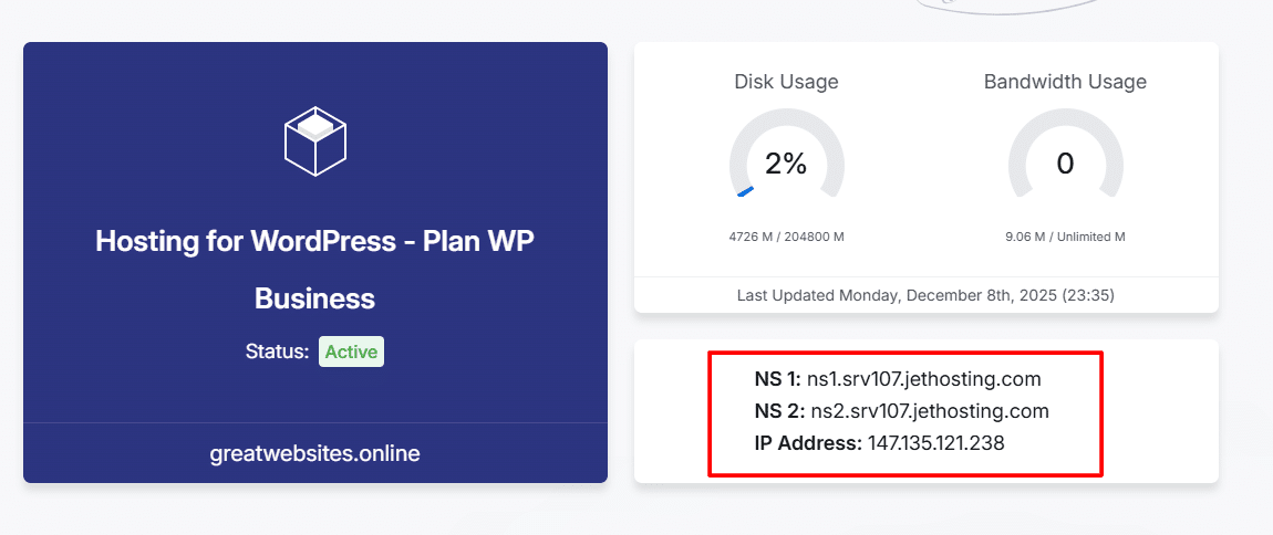 Find Nameservers at your Hosting account at JetHost