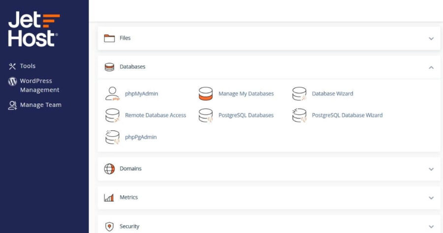 cPanel databases managemnt