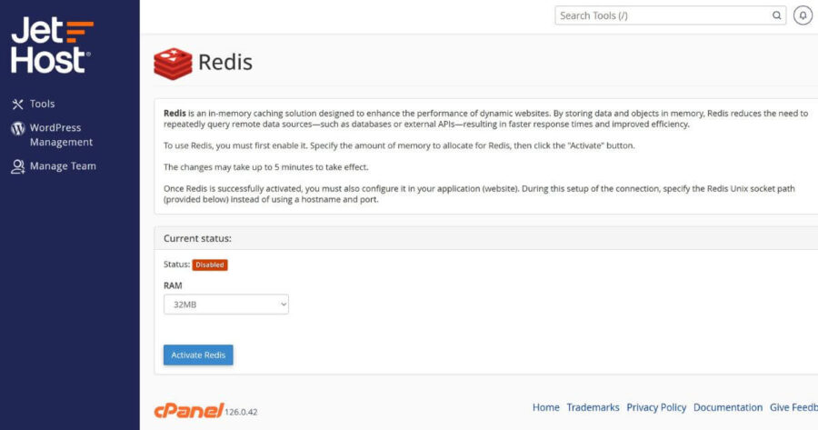JetHost Redis settings