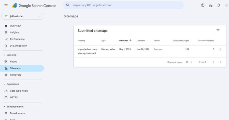 sitemap in Google Search Console