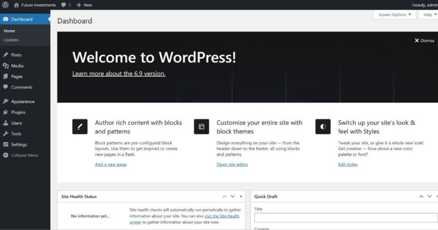 WordPress dashboard