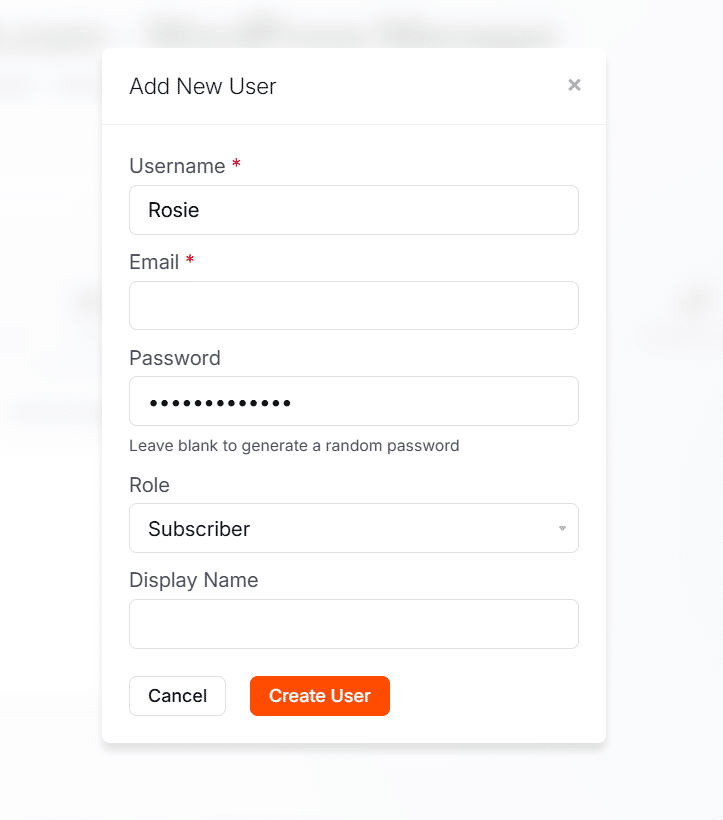 Add new WP User JetHost WP Manager