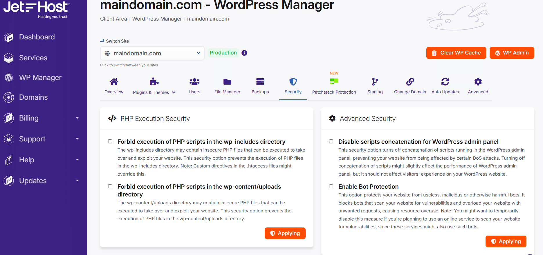 JetHost Manager WP Security