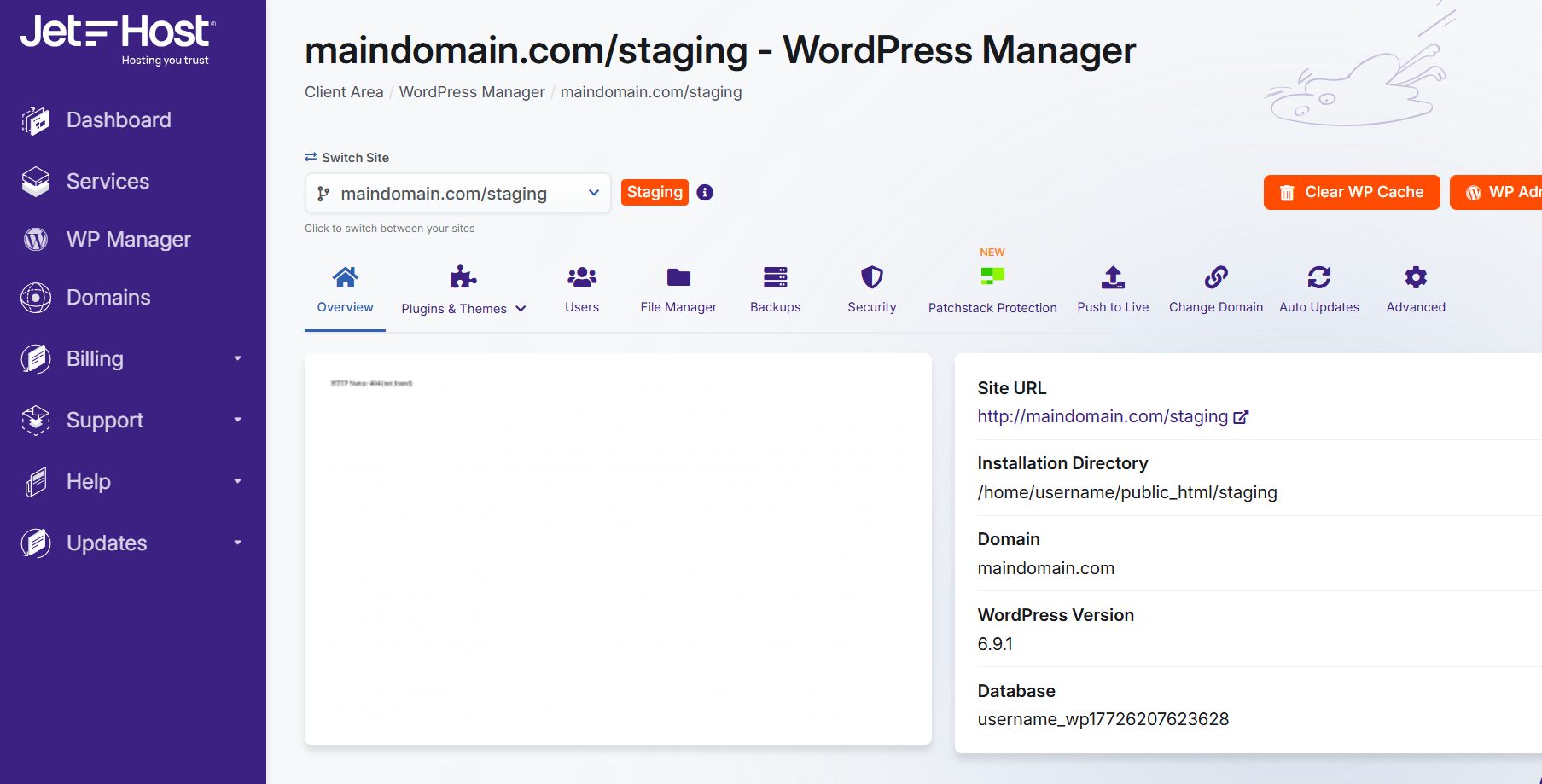 JetHost WordPress Manager WP Staging