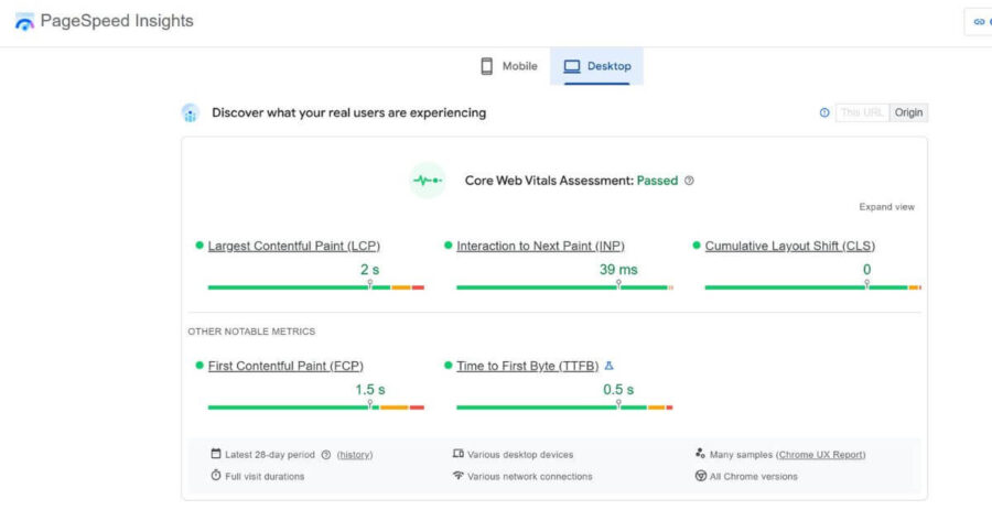 Google core web vitals metrics