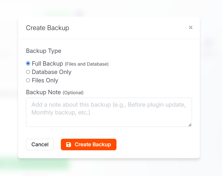 Create Backup in JetHost WordPress Manager