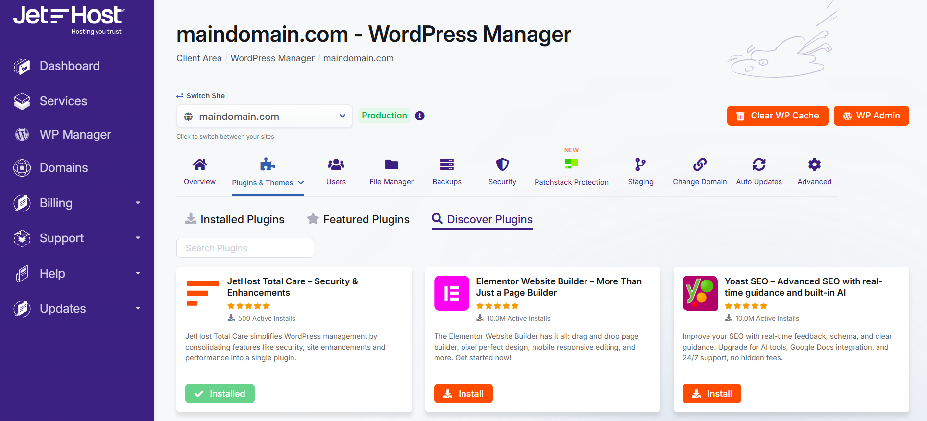 Discover WP Plugins JetHost WP Manager