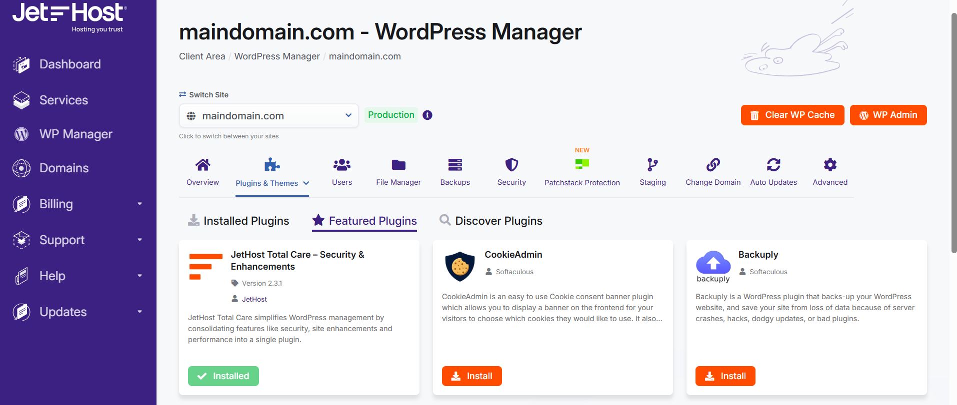 Featured WP Plugins JetHost WP Manager