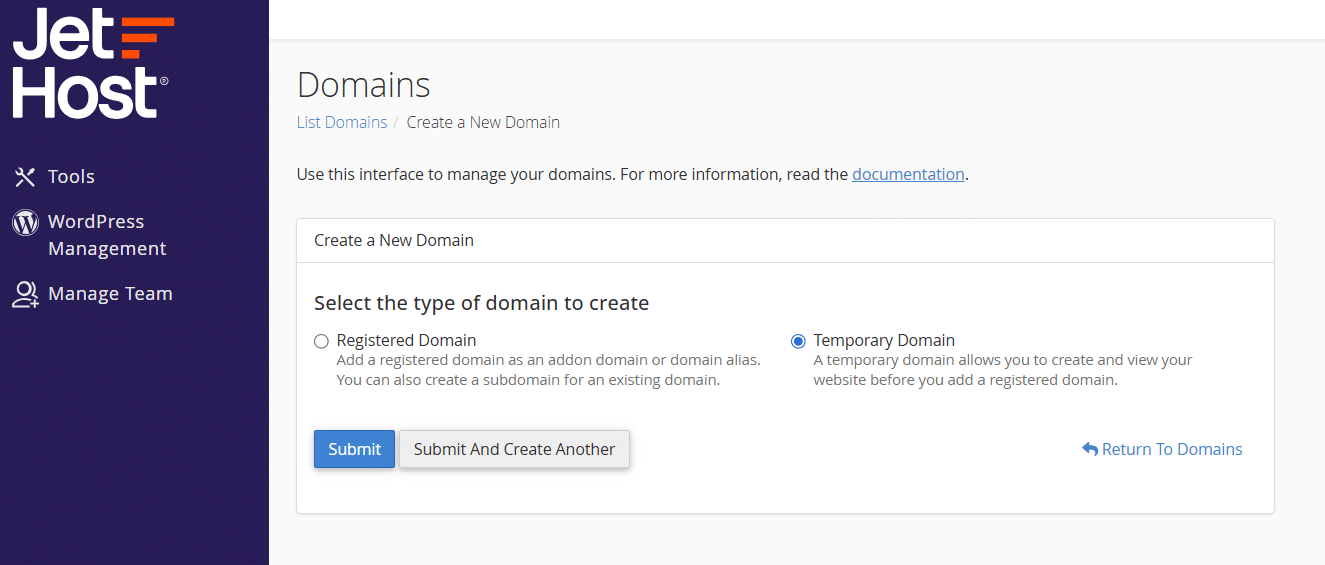 cPanel Temporary domains
