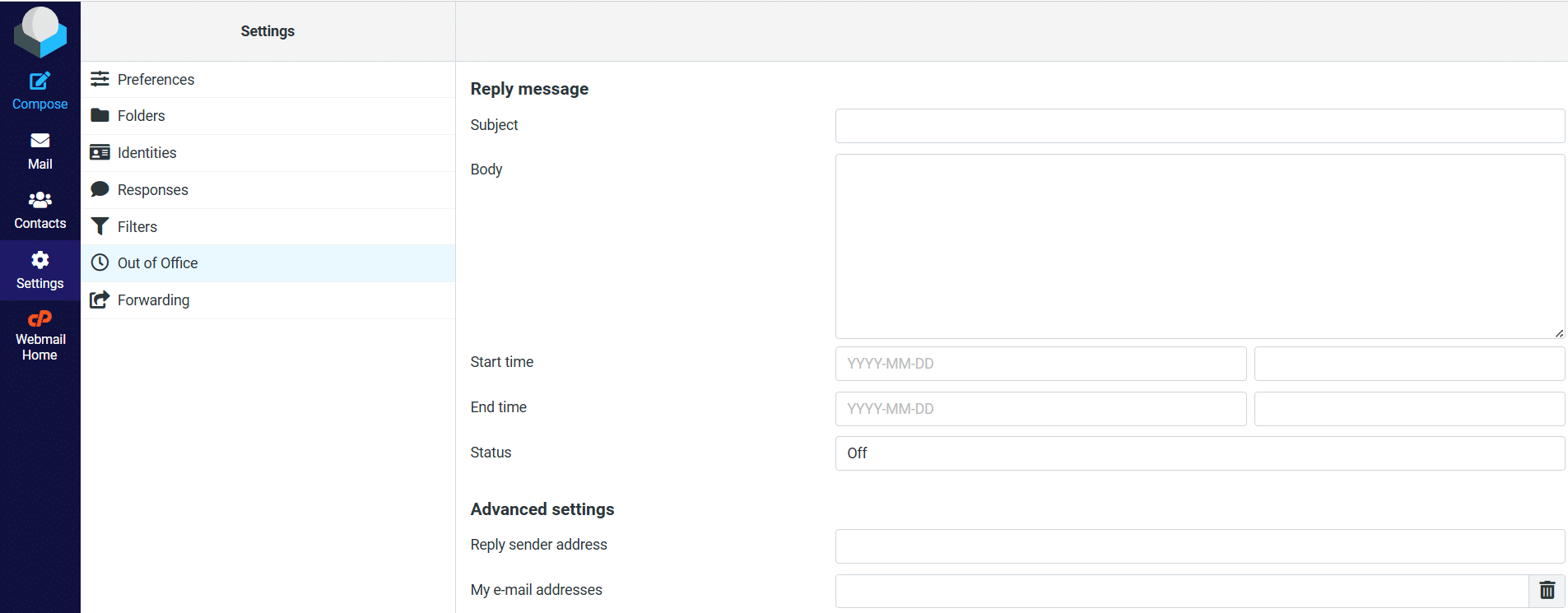 Create Out-of-office in Roundcube