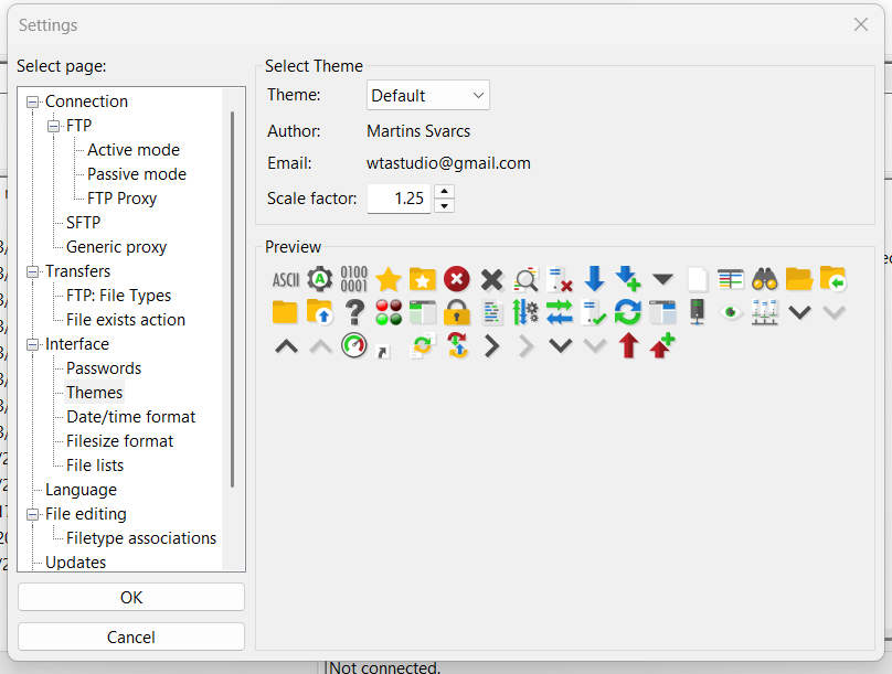 FileZilla change theme