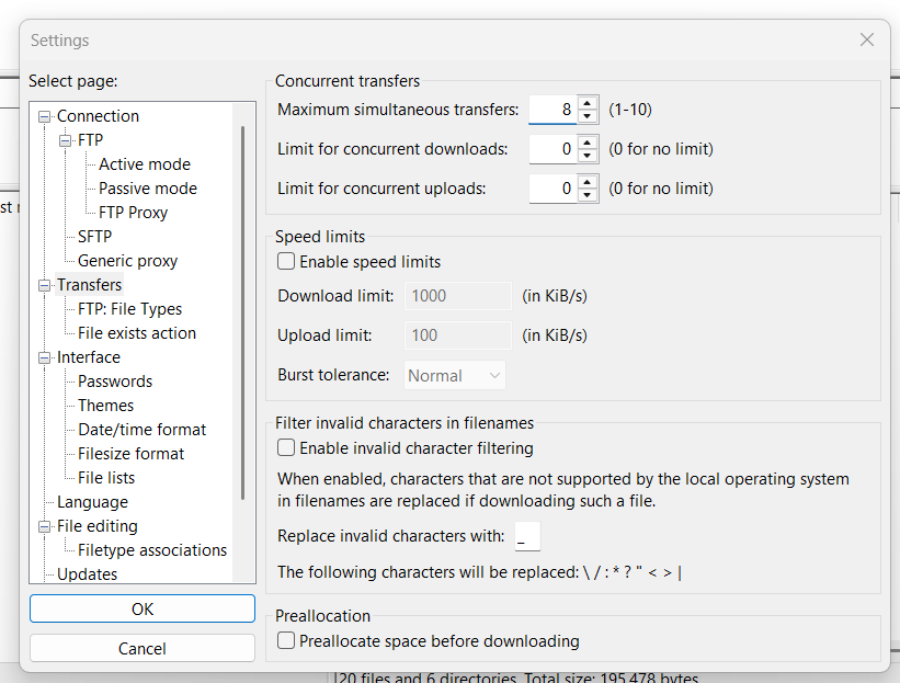 Simultaneous transfers in FileZilla