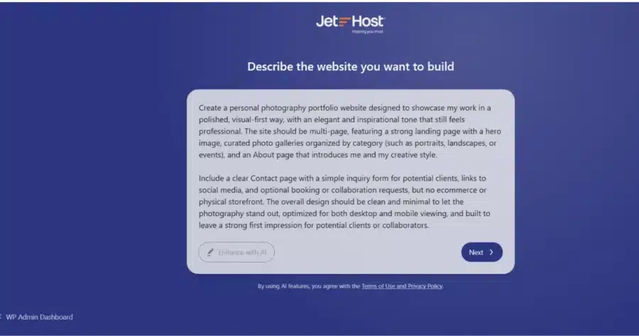 JetHost AI website builder