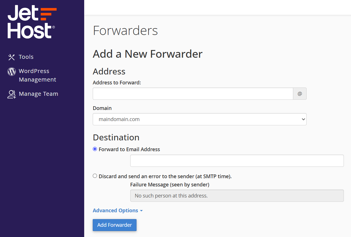 Add new email forwarder