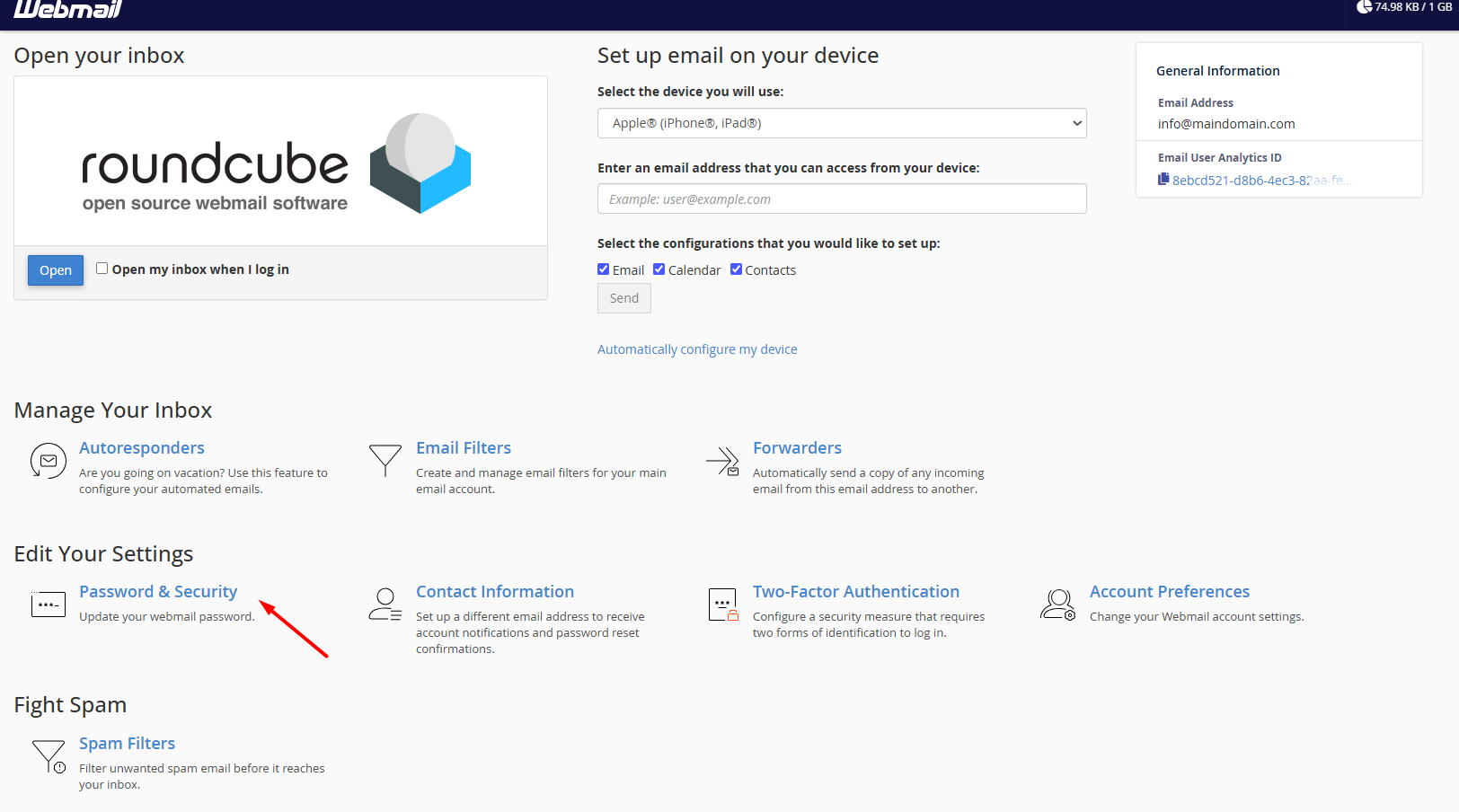 Change email password webmail