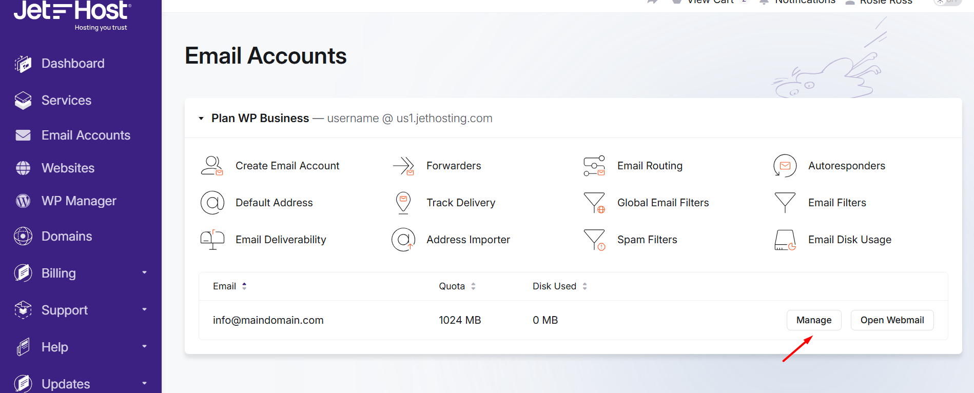 Change email password JetHost