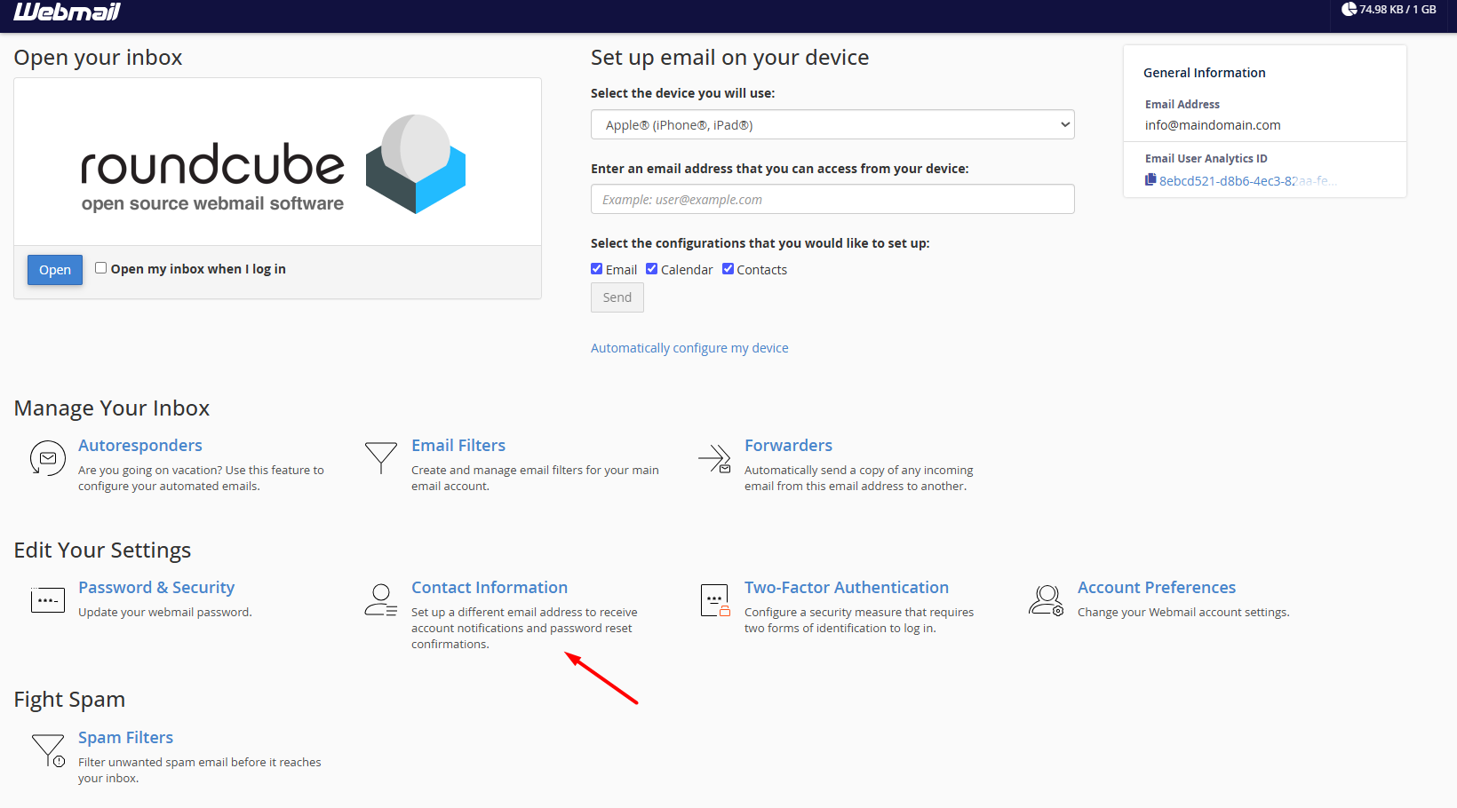 Contact information webmail