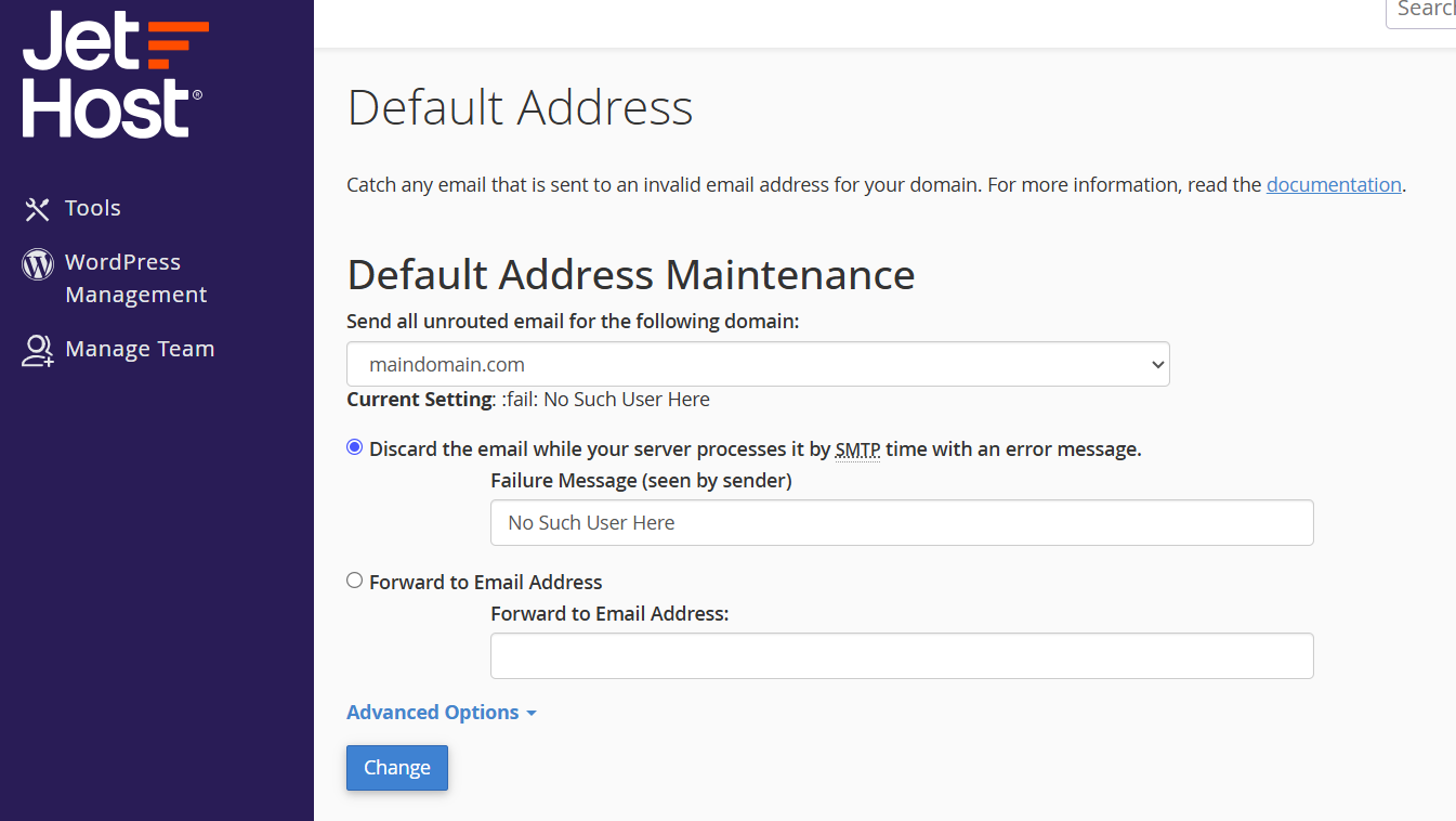 Default Email Address JetHost