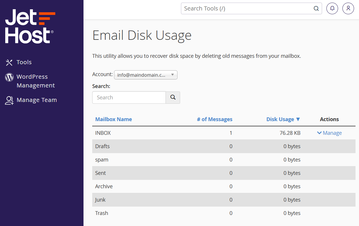Email disk usage